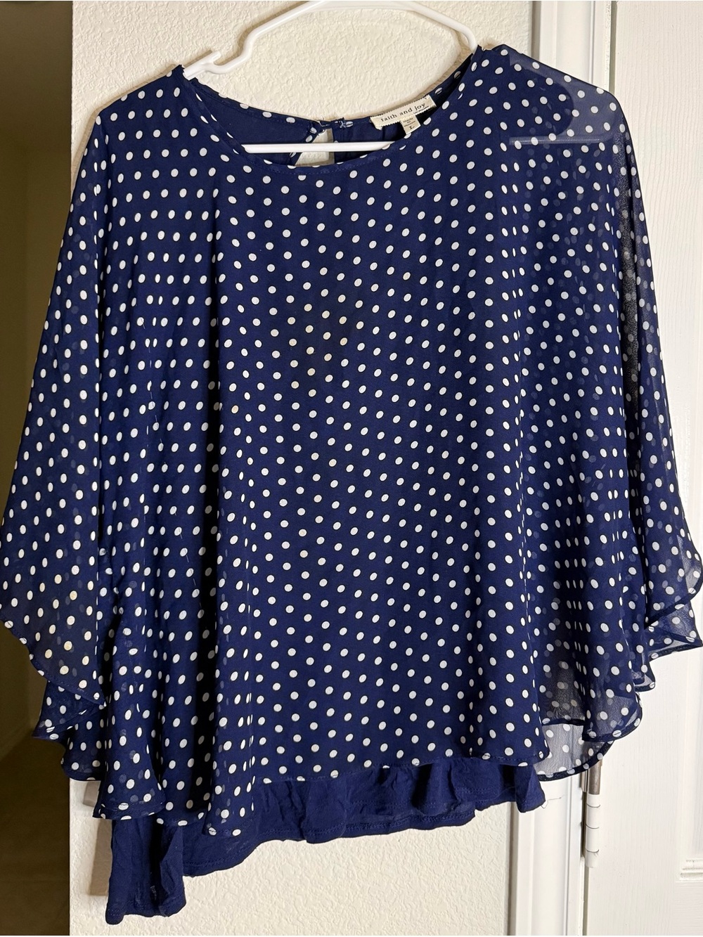 Faith and Joy Navy and White Polka Dot Blouse